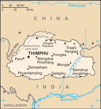 Butão : mapa 