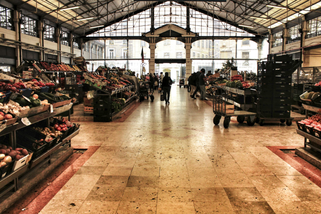 Lisbon, Portugal- June 11, 2018: Beautiful and vintage Ribeira market in Lisbon in Spring