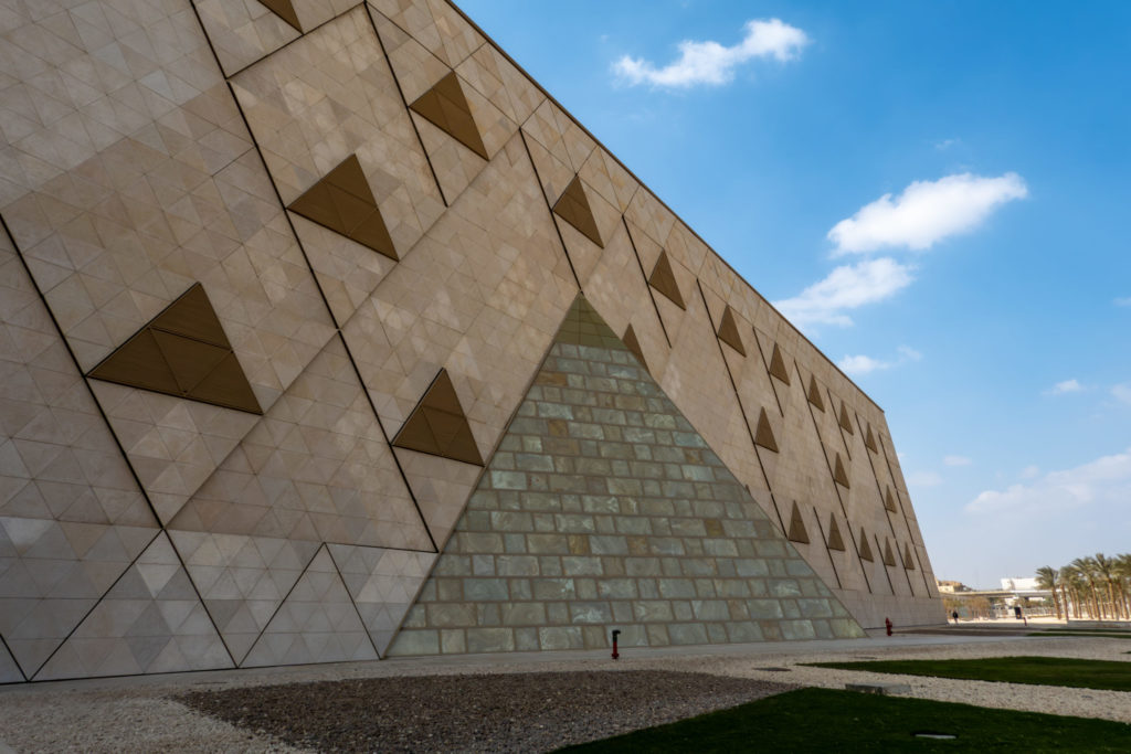 Cairo, Egypt Jan 29, 2025 The modern exterior of the Grand Egyptian Museum in the Giza district.