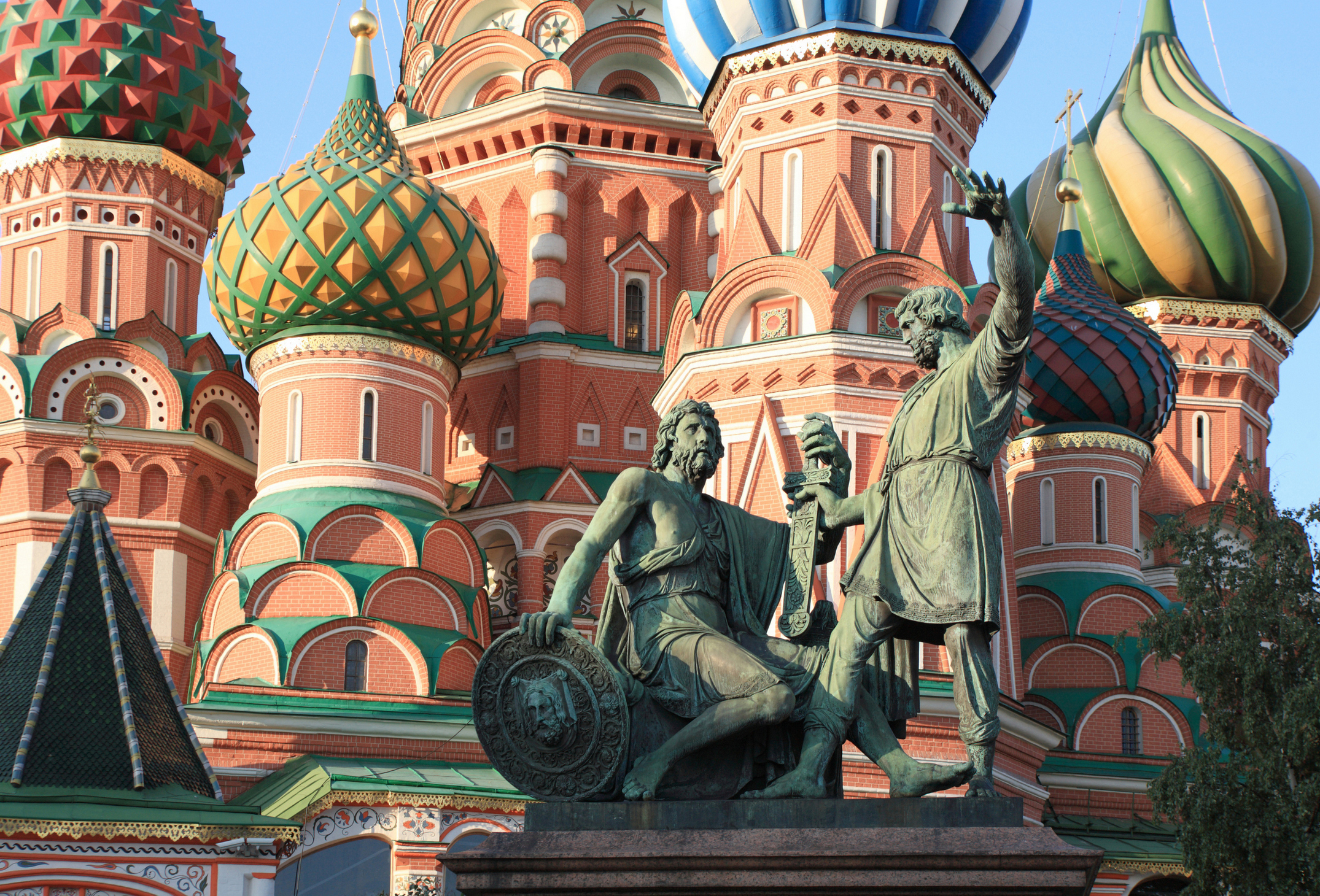 blessed basil cathedral and Statue of Minin and Pozharsky in Moscow