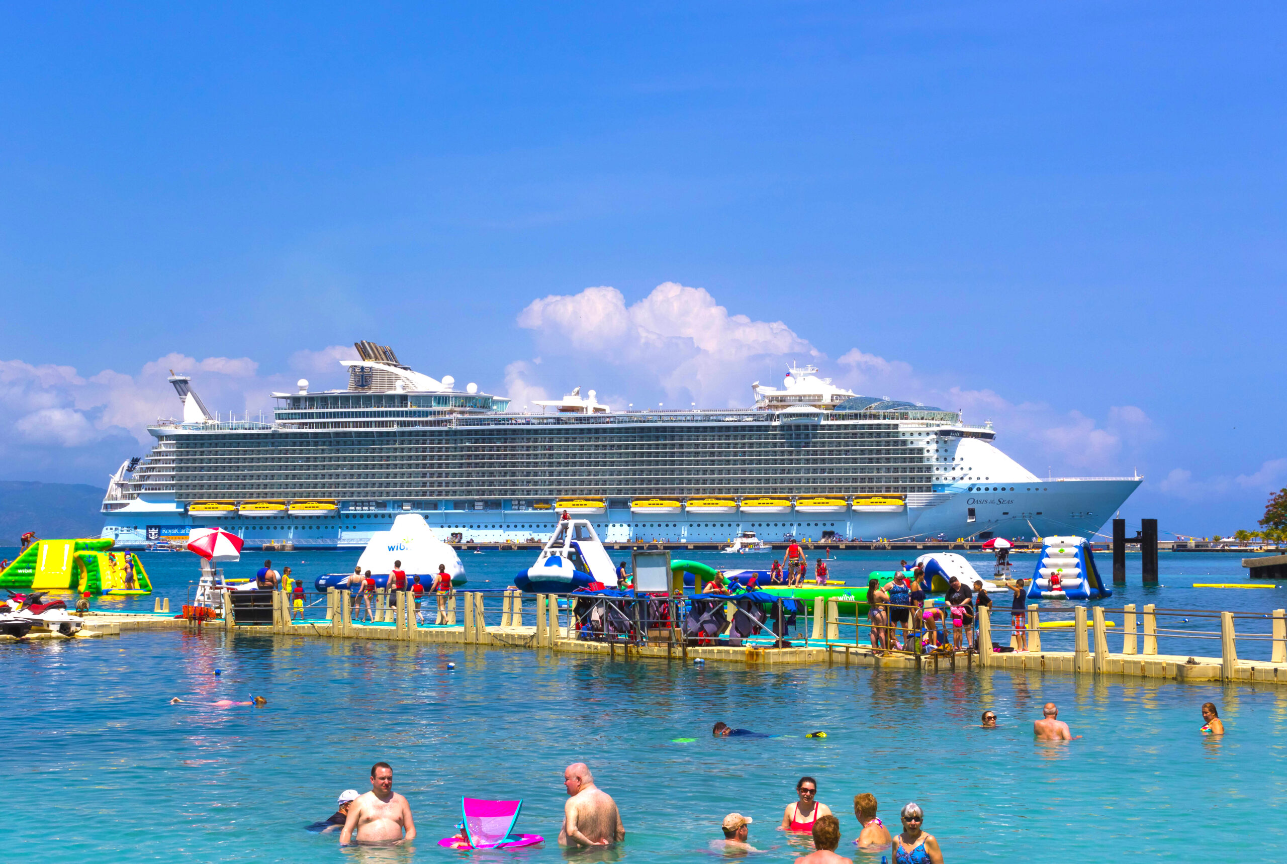 Labadee, Haiti - MAY 01, 2018: People enjoying sunny day on beach at island Labadee in Haiti on may 1, 2018