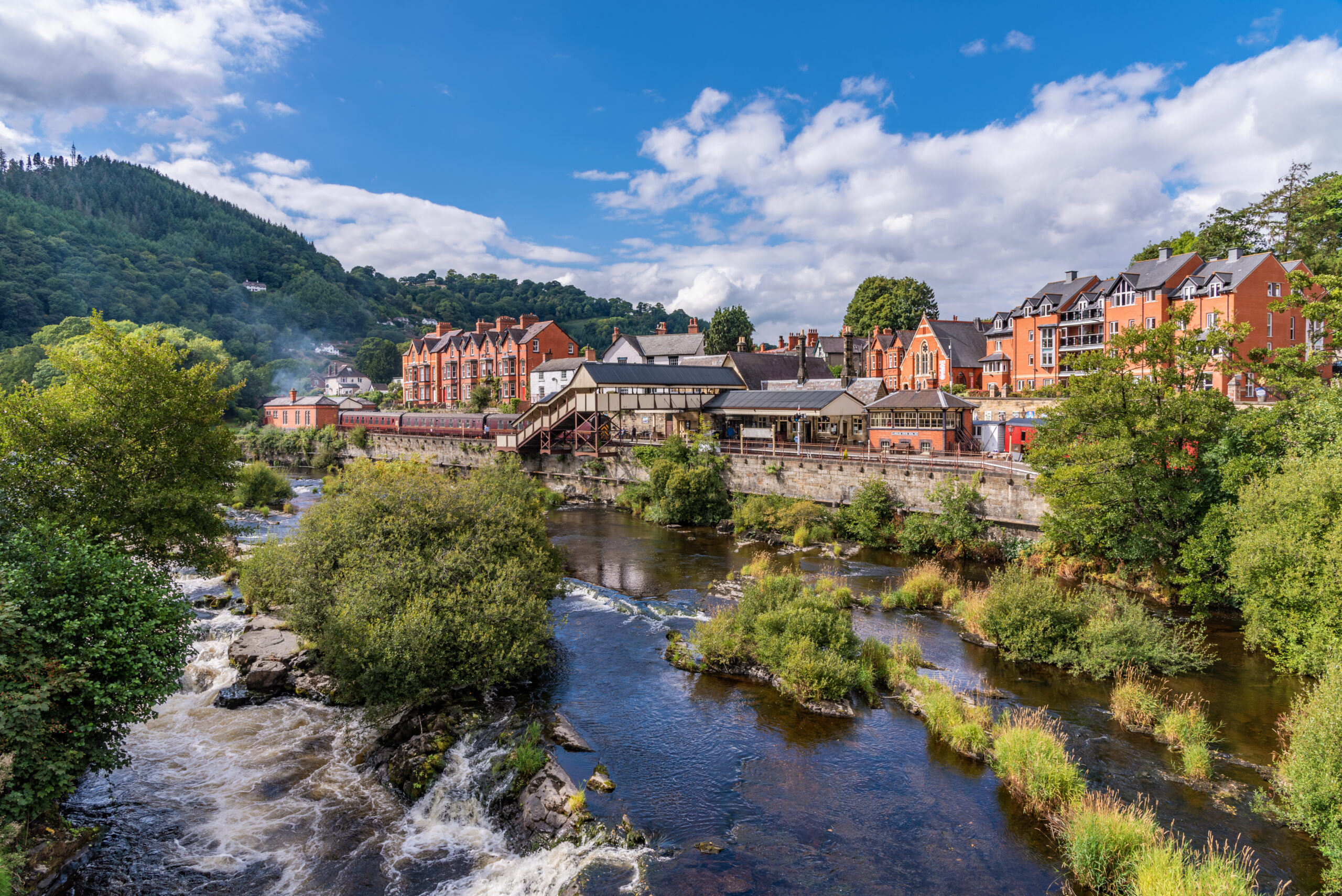 Llangollen town along the river dee in north Wales, UK