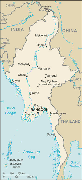 Birmânia (Myanmar) : mapa 