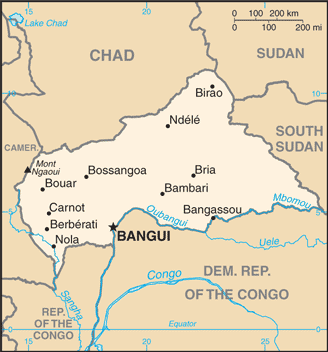 Central Africano República : mapa 